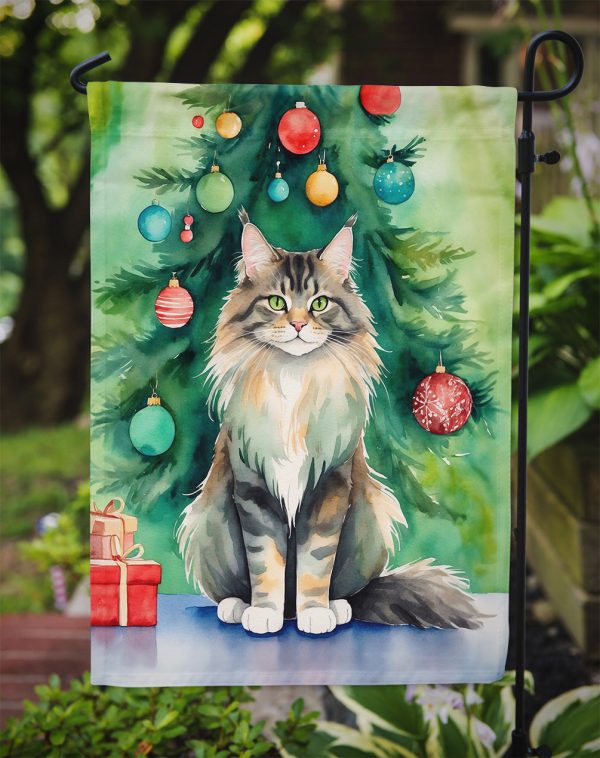 MaineCoon Christmas Garden Flag - Cat by the Christmas Tree - Cat-Themed Holiday Yard Decor For Discount - Image 3