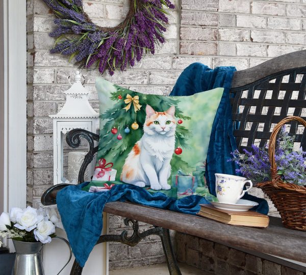 Turkish Van Cat By the Christmas Tree Throw Pillow Cheap - Image 5