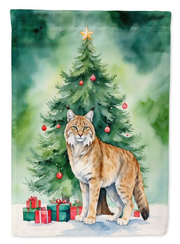 Highlander Lynx Cat By the Christmas Tree House Flag Cheap