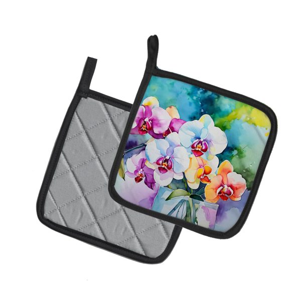 Orchids in Watercolor Pair of Pot Holders Online Hot Sale - Image 2