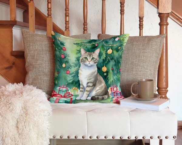 Pudelkatze Cat By the Christmas Tree Throw Pillow For Sale - Image 3