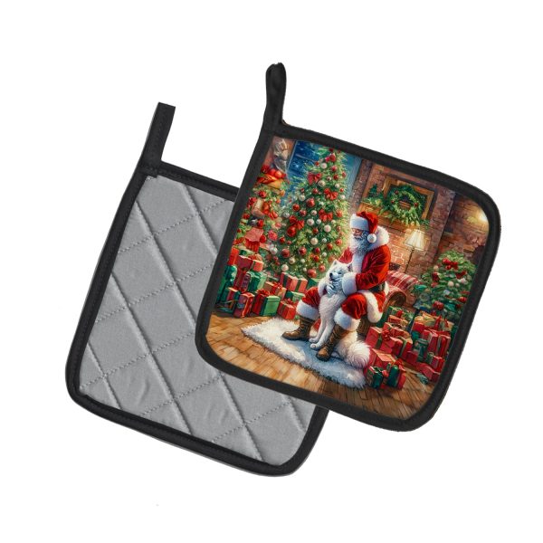 Samoyed and Santa Claus Pair of Pot Holders Discount - Image 2