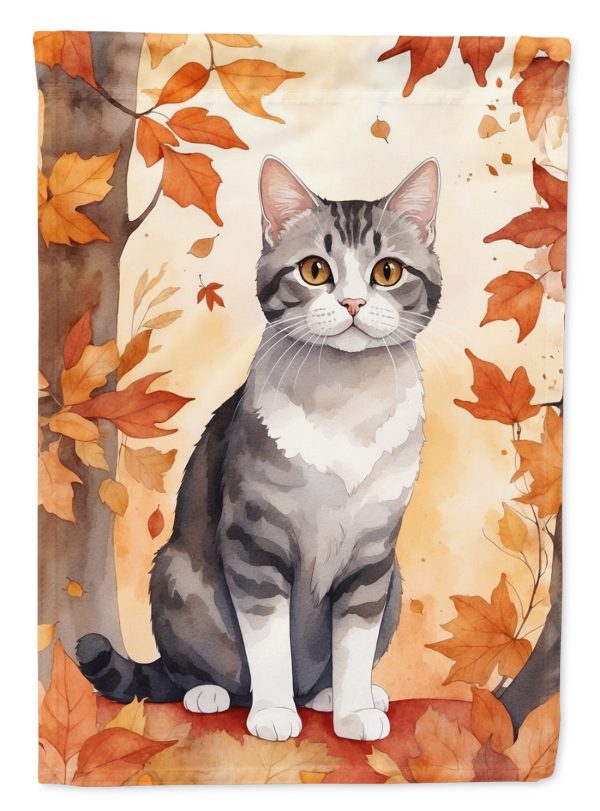 American Wirehair Fall Garden Flag - Cat in Fall Leaves - Cat-Themed Seasonal Yard Decor on Sale