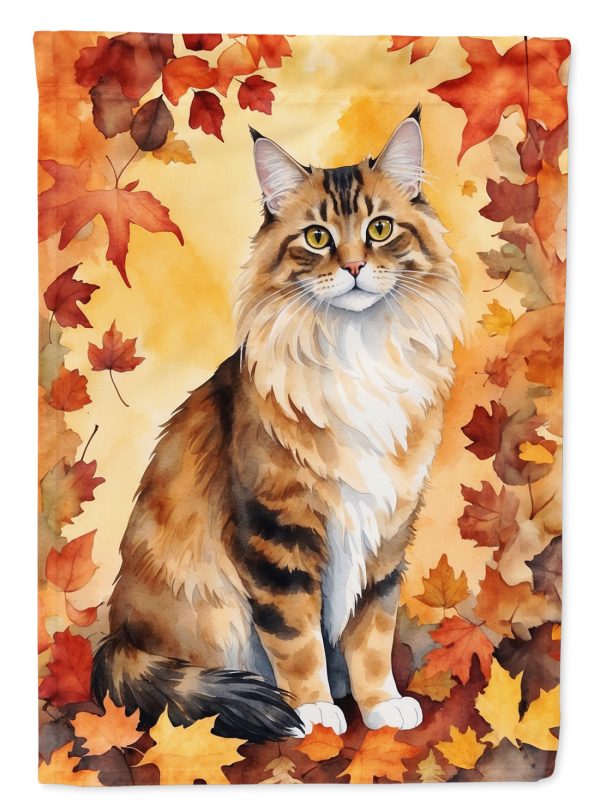 Cymric Fall Garden Flag - Cat in Fall Leaves - Cat-Themed Seasonal Yard Decor Online now