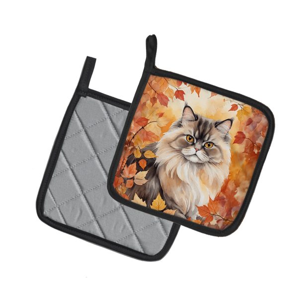 Persian Cat in Fall Leaves Pair of Pot Holders Fashion - Image 2