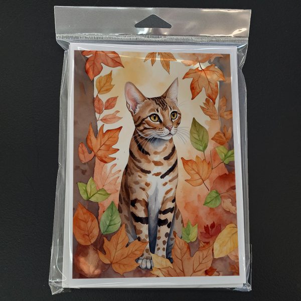 Ocicat Cat in Fall Leaves Greeting Cards Pack of 8 on Sale - Image 3