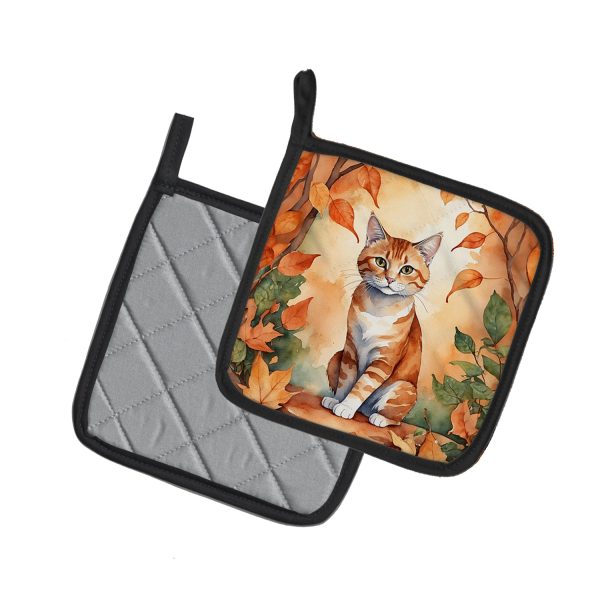 Suphalak Cat in Fall Leaves Pair of Pot Holders Hot on Sale - Image 2