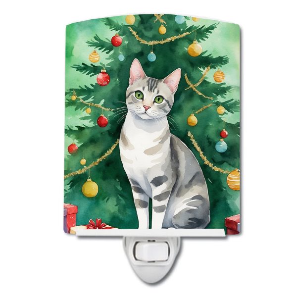 European Shorthair Cat By the Christmas Tree Ceramic Night Light For Discount