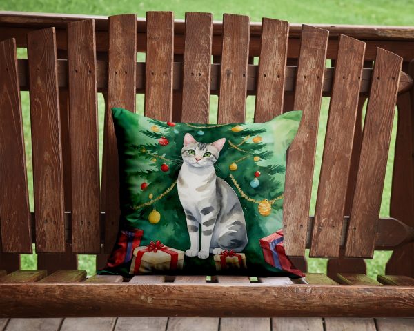 European Shorthair Cat By the Christmas Tree Throw Pillow For Discount - Image 2