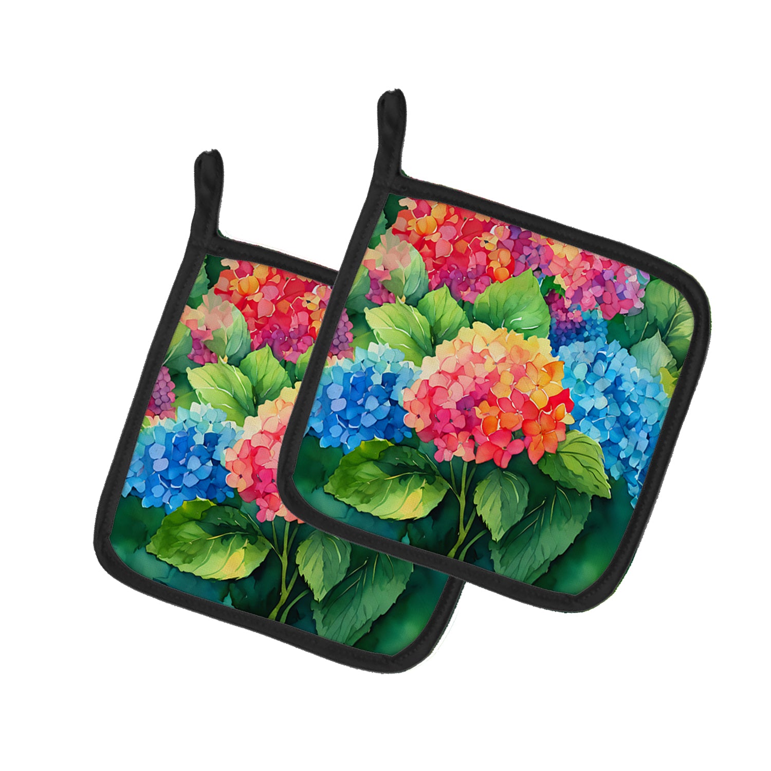 Hydrangeas in Watercolor Pair of Pot Holders For Sale