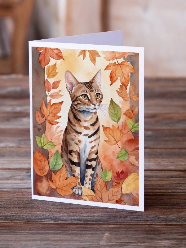 Ocicat Cat in Fall Leaves Greeting Cards Pack of 8 on Sale - Image 2