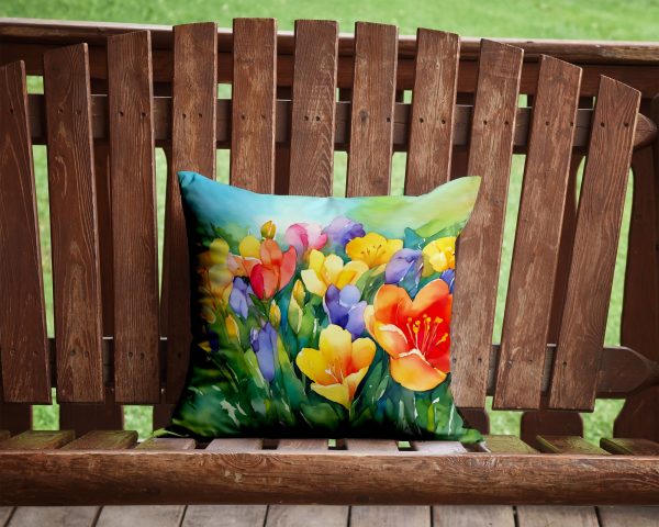 Freesias in Watercolor Throw Pillow Online Sale - Image 2