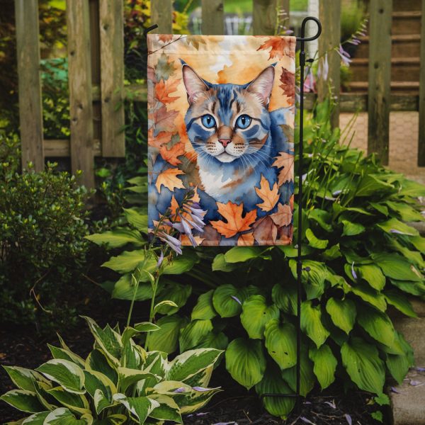 Ojos Azules Fall Garden Flag - Cat in Fall Leaves - Cat-Themed Seasonal Yard Decor Fashion - Image 2