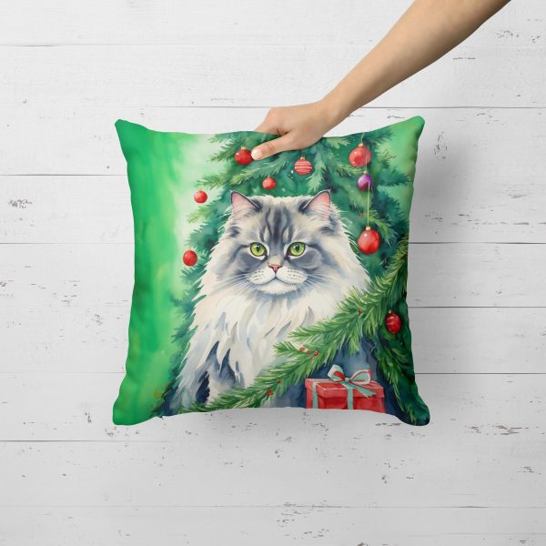 British Longhair Cat By the Christmas Tree Throw Pillow Supply - Image 3