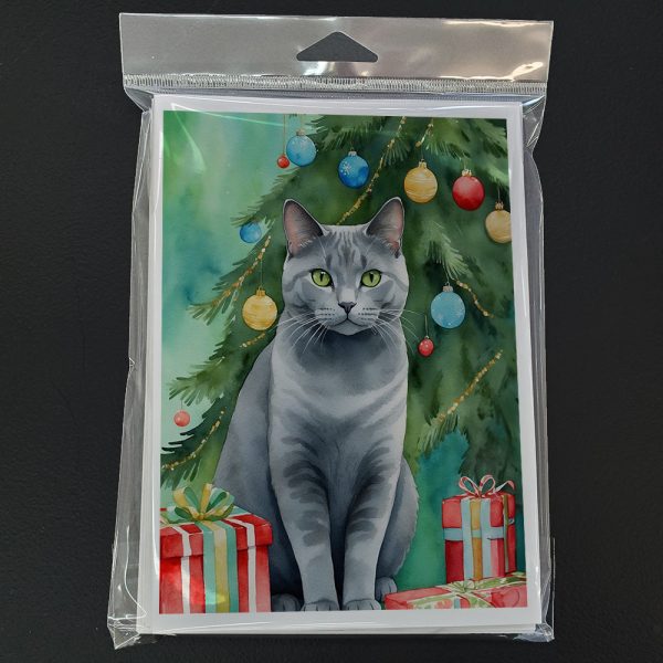 Chartreux Cat By the Christmas Tree Greeting Cards Pack of 8 Online now - Image 3