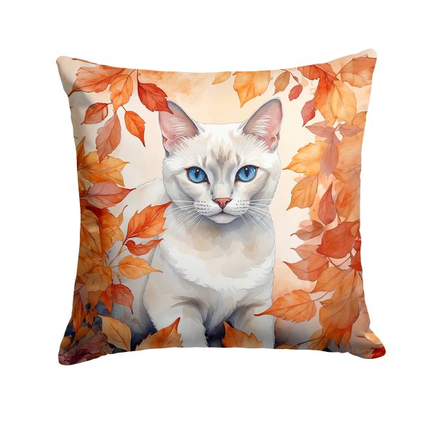 Foreign White Cat in Fall Leaves Throw Pillow Online Hot Sale