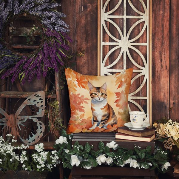 Korean Bobtail Cat in Fall Leaves Throw Pillow Fashion - Image 5