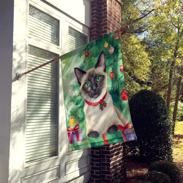 Siamese Cat By the Christmas Tree House Flag Discount - Image 2