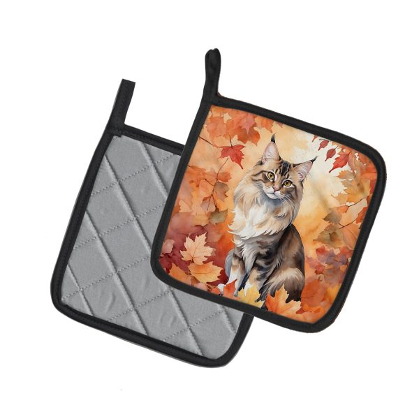 Oriental Longhair Cat in Fall Leaves Pair of Pot Holders Fashion - Image 2
