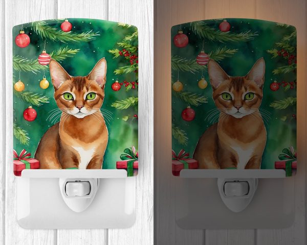 Abyssinian Cat By the Christmas Tree Ceramic Night Light Discount - Image 2