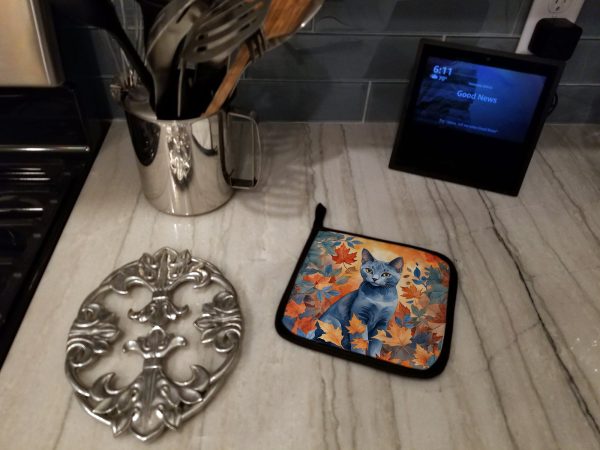Russian Blue Cat in Fall Leaves Pair of Pot Holders Fashion - Image 3