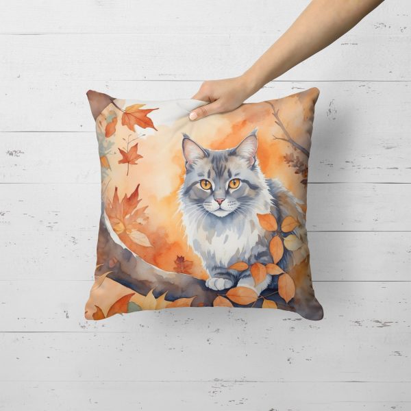 Australian Mist Cat in Fall Leaves Throw Pillow For Sale - Image 2