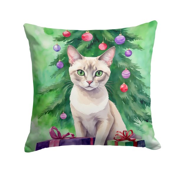 Thai Lilac Cat By the Christmas Tree Throw Pillow Online now