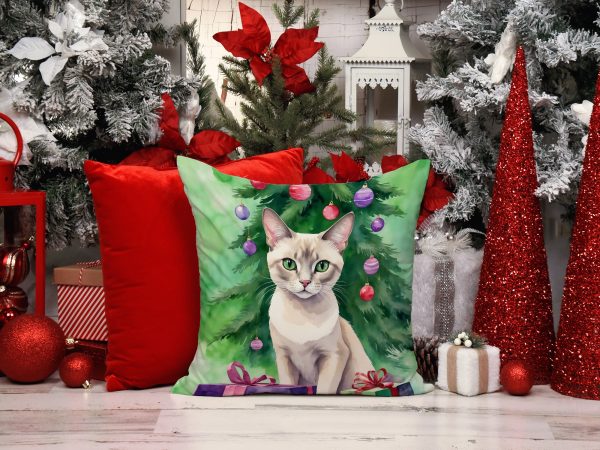 Thai Lilac Cat By the Christmas Tree Throw Pillow Online now - Image 4