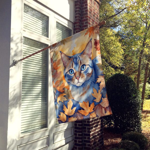 Ojos Azules Cat in Fall Leaves House Flag Sale - Image 2
