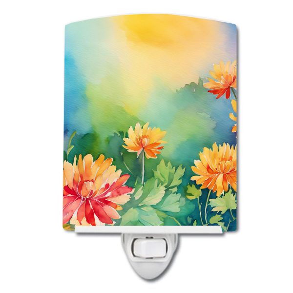 Chrysanthemums in Watercolor Ceramic Night Light on Sale