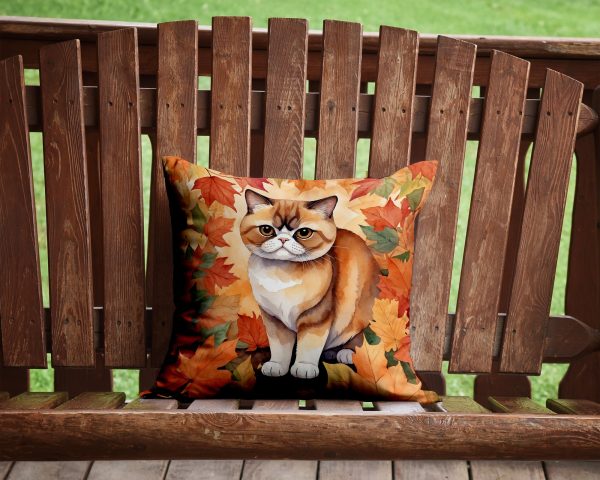 Exotic Shorthair Cat in Fall Leaves Throw Pillow Supply - Image 2