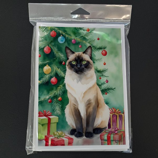 Birman Cat By the Christmas Tree Greeting Cards Pack of 8 Sale - Image 3
