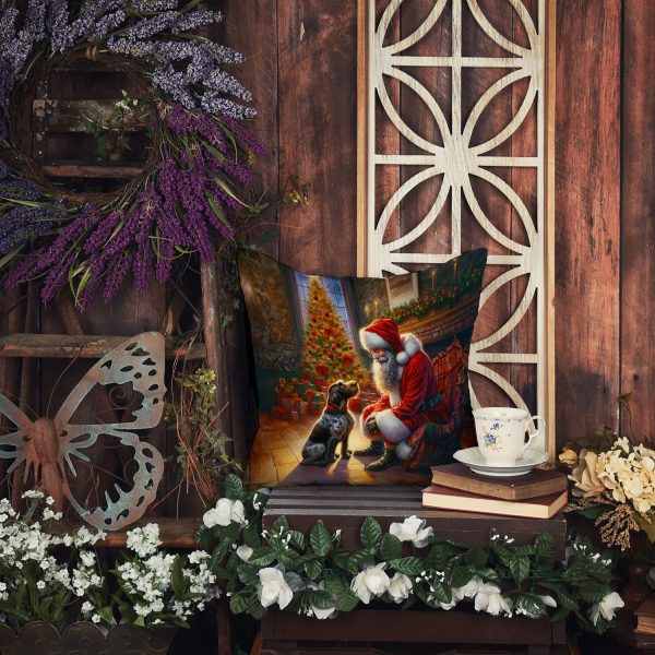 German Wirehaired Pointer and Santa Claus Throw Pillow on Sale - Image 5