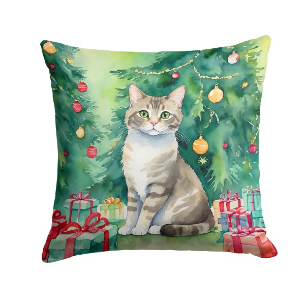 Pudelkatze Cat By the Christmas Tree Throw Pillow For Sale