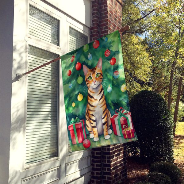 Toyger Cat By the Christmas Tree House Flag Fashion - Image 2