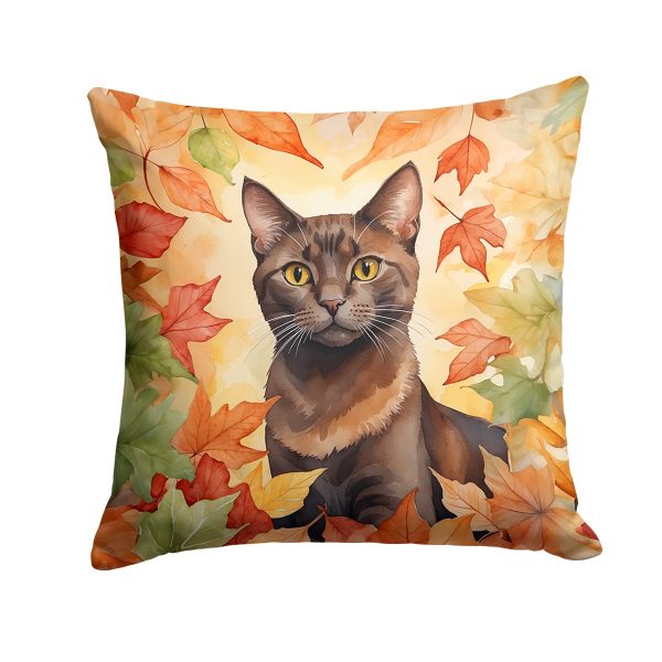 Havana Brown Cat in Fall Leaves Throw Pillow For Cheap
