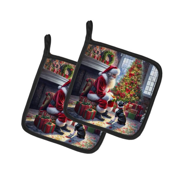 Boston Terrier and Santa Claus Pair of Pot Holders on Sale