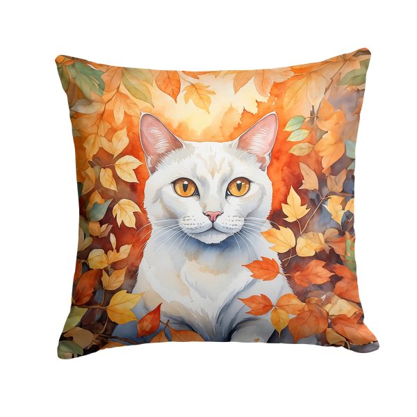 Khao Manee Cat in Fall Leaves Throw Pillow Online Sale