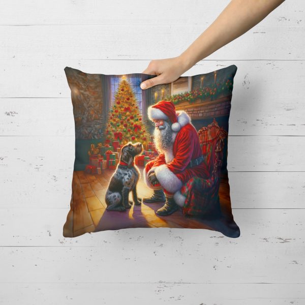 German Wirehaired Pointer and Santa Claus Throw Pillow on Sale - Image 2