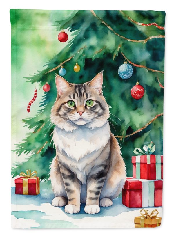 Kurilian Bobtail Cat By the Christmas Tree House Flag Cheap
