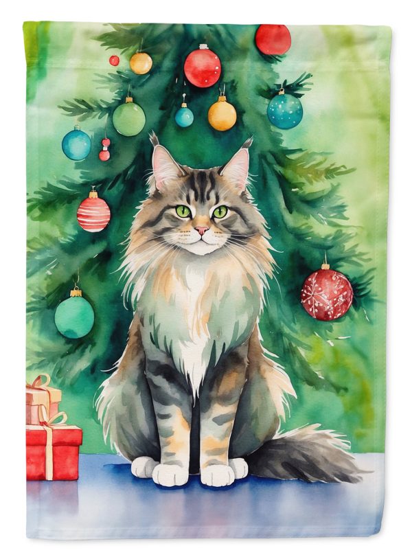 MaineCoon Christmas Garden Flag - Cat by the Christmas Tree - Cat-Themed Holiday Yard Decor For Discount