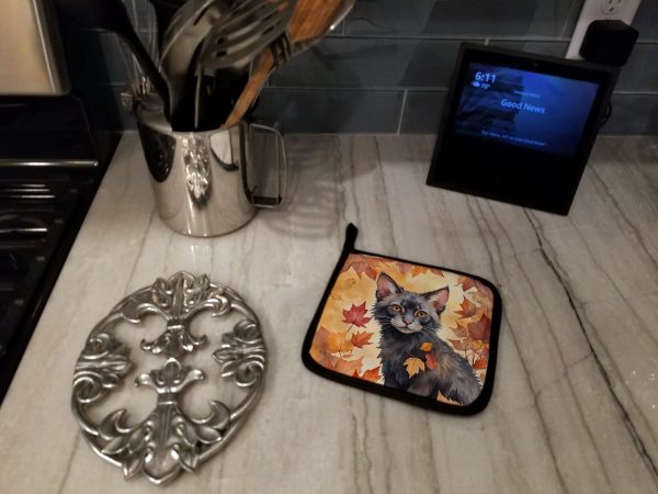 Lykoi Cat in Fall Leaves Pair of Pot Holders Fashion - Image 3