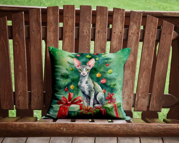 Cornish Rex Cat By the Christmas Tree Throw Pillow Online - Image 2