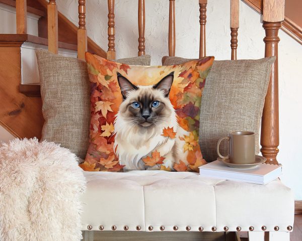 Balinese Cat in Fall Leaves Throw Pillow Fashion - Image 3