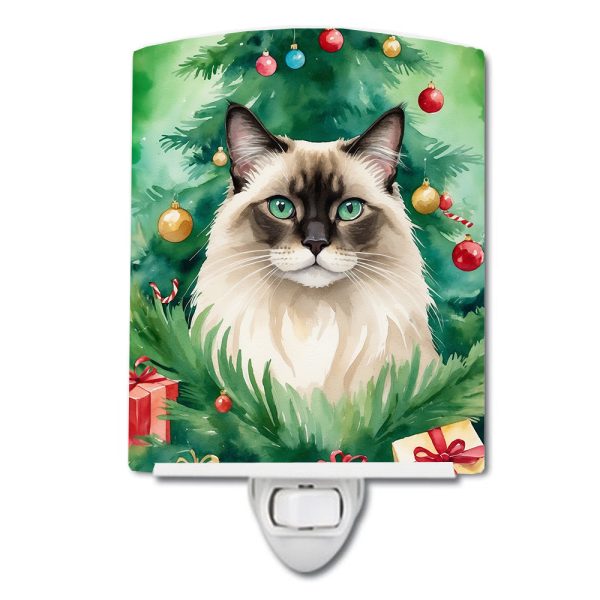 Balinese Cat By the Christmas Tree Ceramic Night Light Cheap