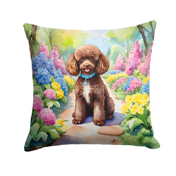 Chocolate Poodle Spring Path Throw Pillow Online