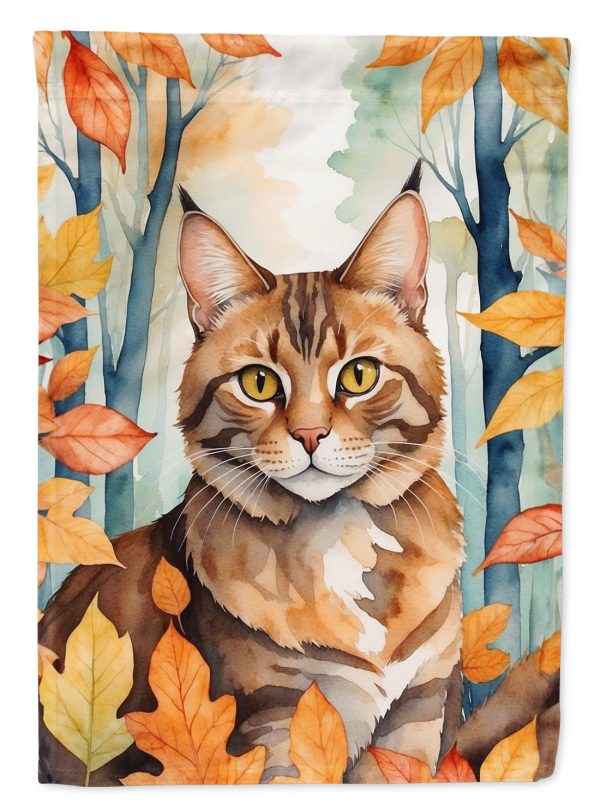 Sokoke Cat in Fall Leaves House Flag Cheap
