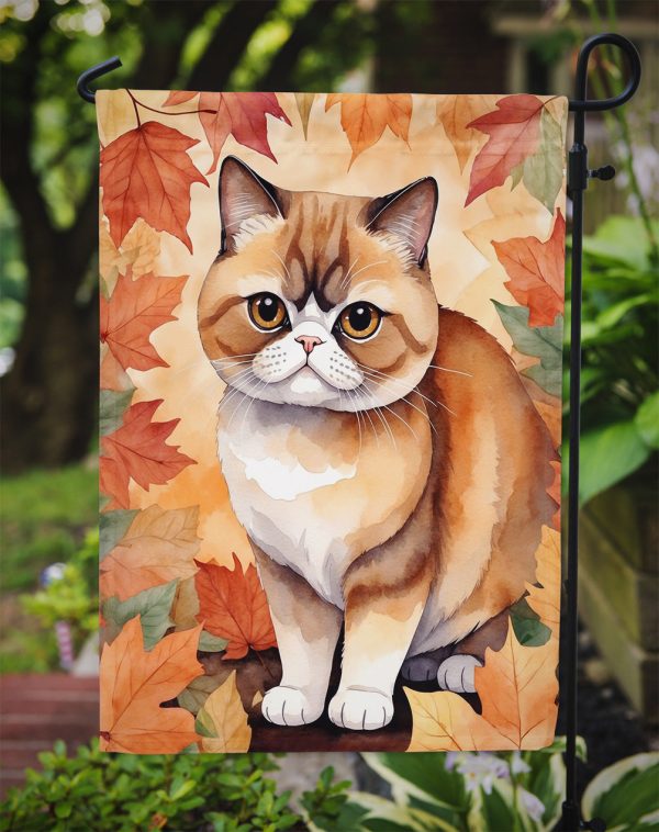 Exotic Shorthair Cat Fall Garden Flag - Cat in Fall Leaves - Cat-Themed Seasonal Yard Decor on Sale - Image 3