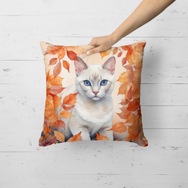 Foreign White Cat in Fall Leaves Throw Pillow Online Hot Sale - Image 2
