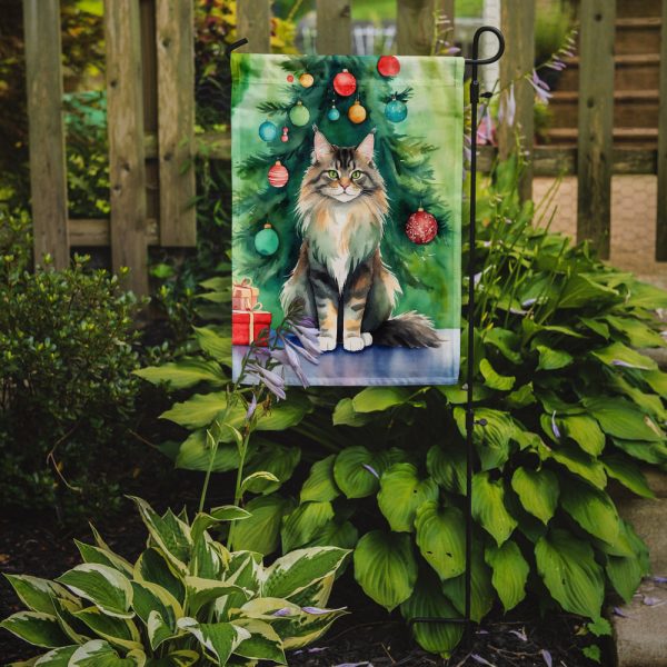 MaineCoon Christmas Garden Flag - Cat by the Christmas Tree - Cat-Themed Holiday Yard Decor For Discount - Image 2